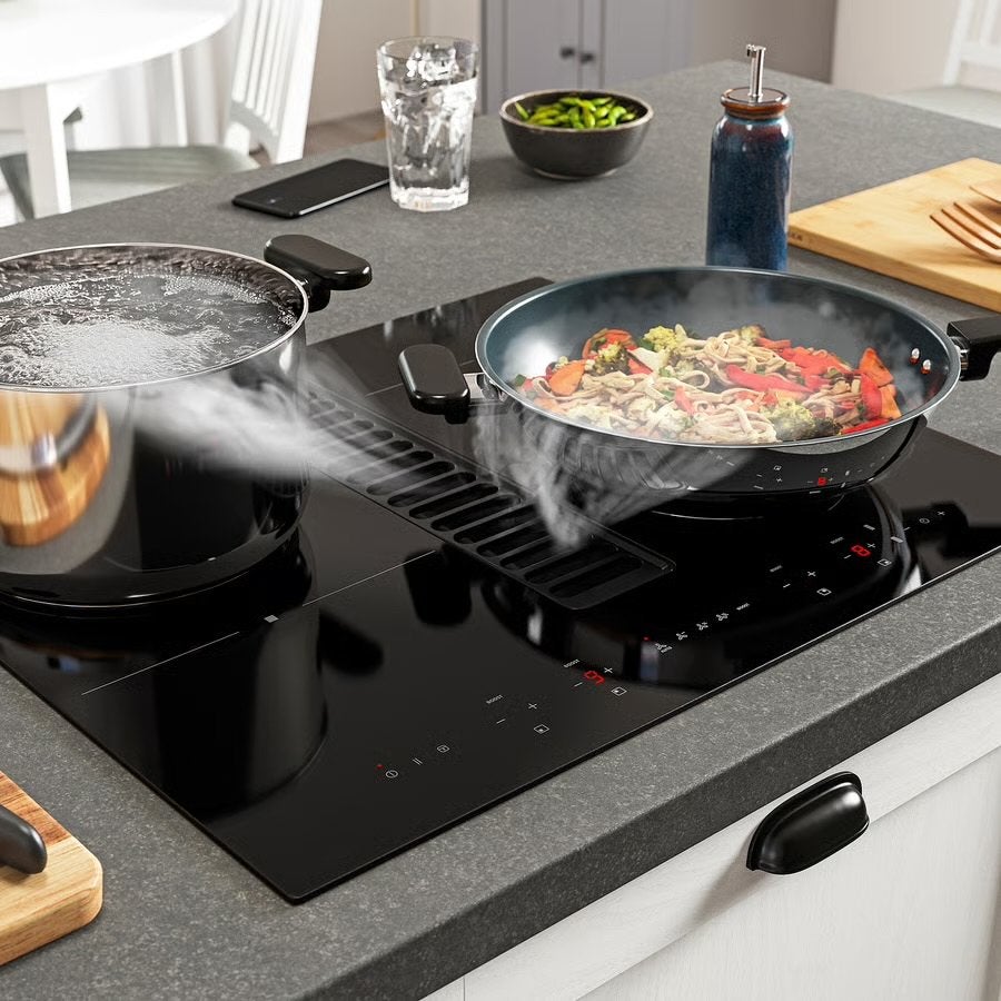 IKEA Inductiekookplaat met geïntegreerde afzuiging, Witgoed en Apparatuur, Kookplaten, Nieuw, Inbouw, Inductie, 4 kookzones