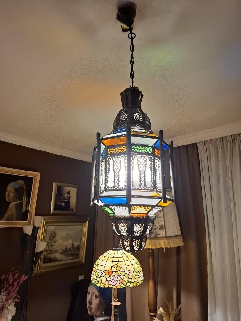 Grote Marokkaanse hanglamp–handgemaakt–gekleurd glas–58x28cm, Ophalen
