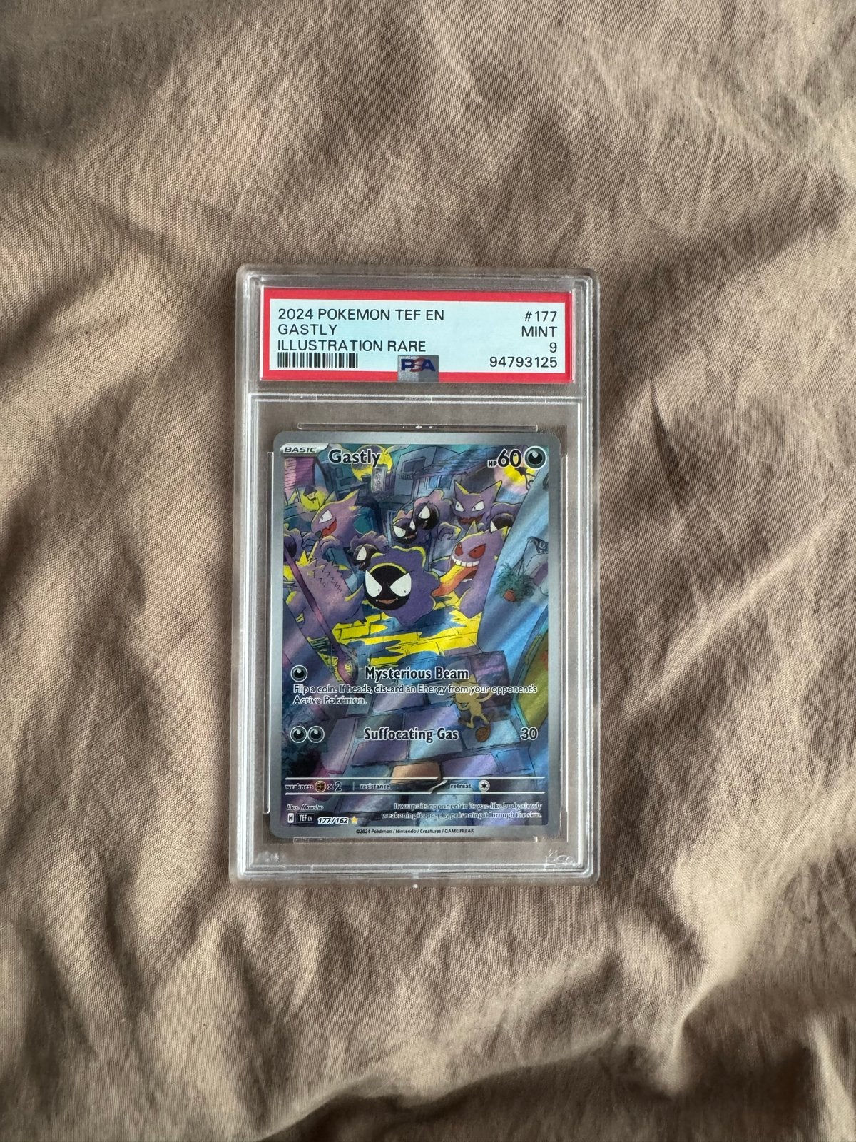 Gastly PSA 9 - 2024 Pokemon TEF EN - Illustration Rare, Ophalen of Verzenden, Zo goed als nieuw, Losse kaart