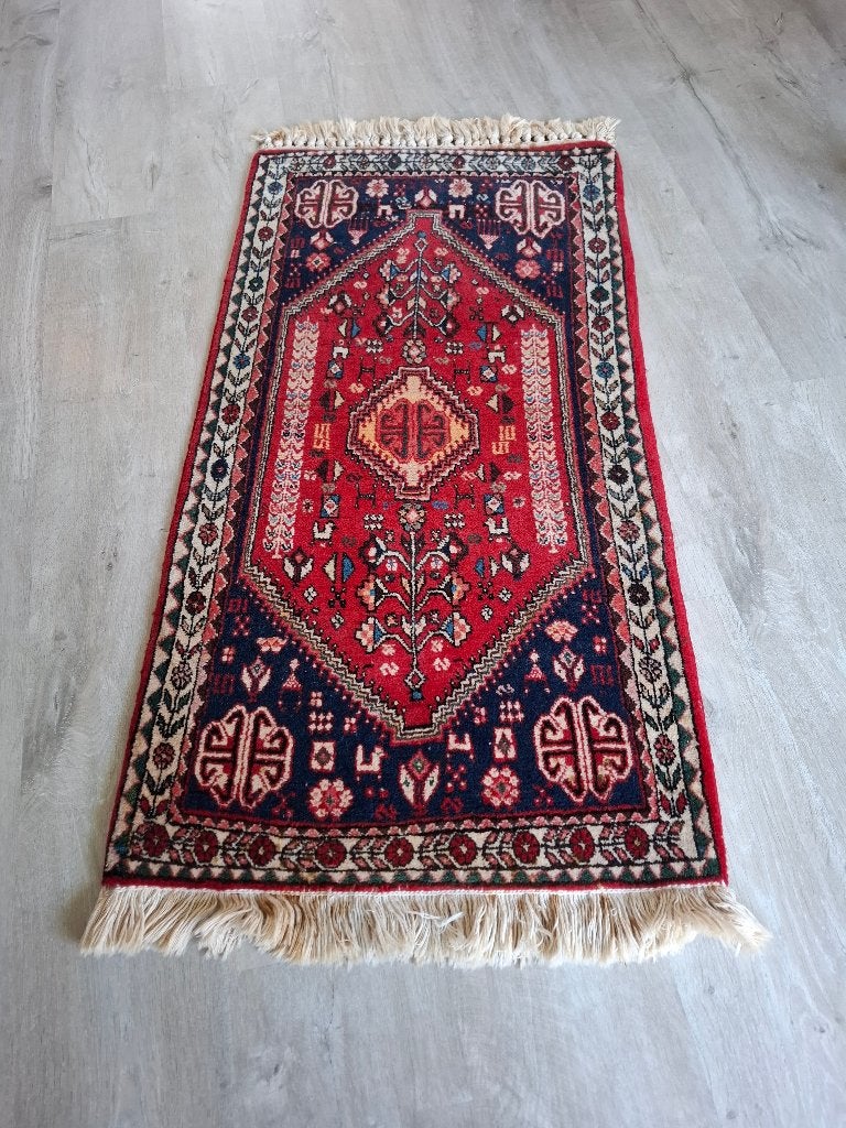 Vintage handgeknoopt Perzisch Shiraz tapijt - Rood/Blauw, Huis en Inrichting, Stoffering | Tapijten en Kleden, Ophalen, Gebruikt