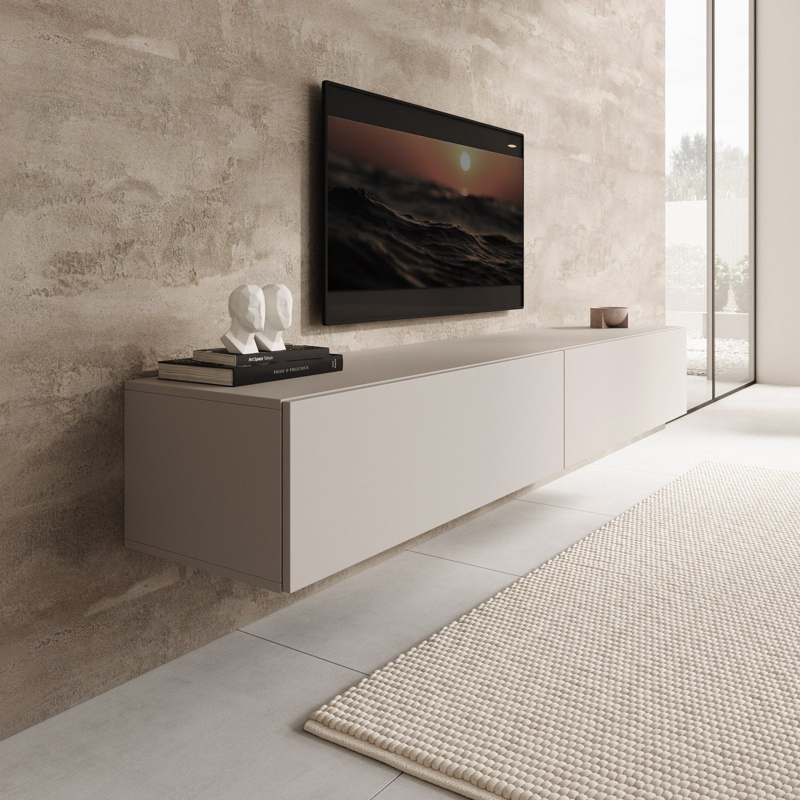 IN PRIJS VERLAAGD 2x Meubella Palm tv-meubel beige – 200 cm, Ophalen, Gebruikt, 5688 HW, Meubella B.V.