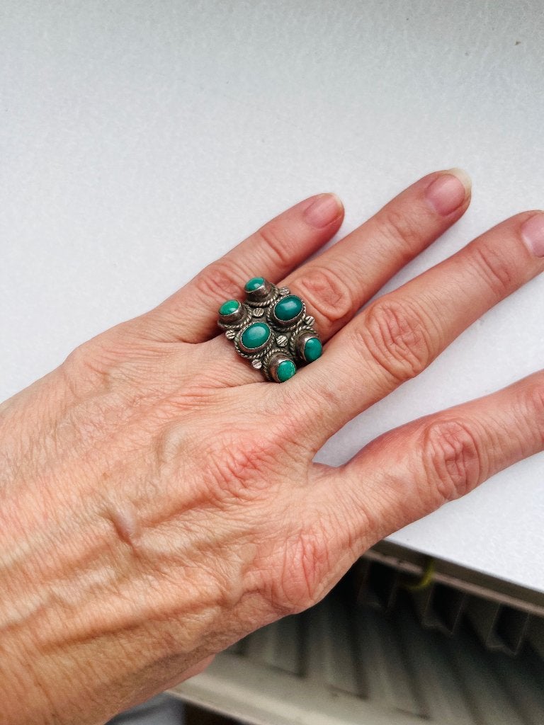 Vintage zilveren ring met turquoise steen, Sieraden, Tassen en Uiterlijk, Ringen, Gebruikt, Ophalen of Verzenden, 17 tot 18, Met edelsteen