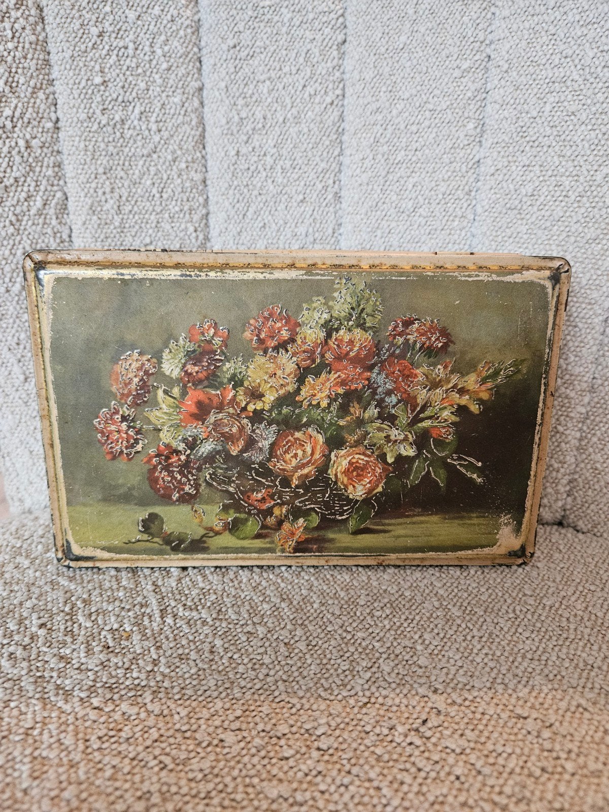 Vintage blikken doos met bloemenprint, Ophalen of Verzenden