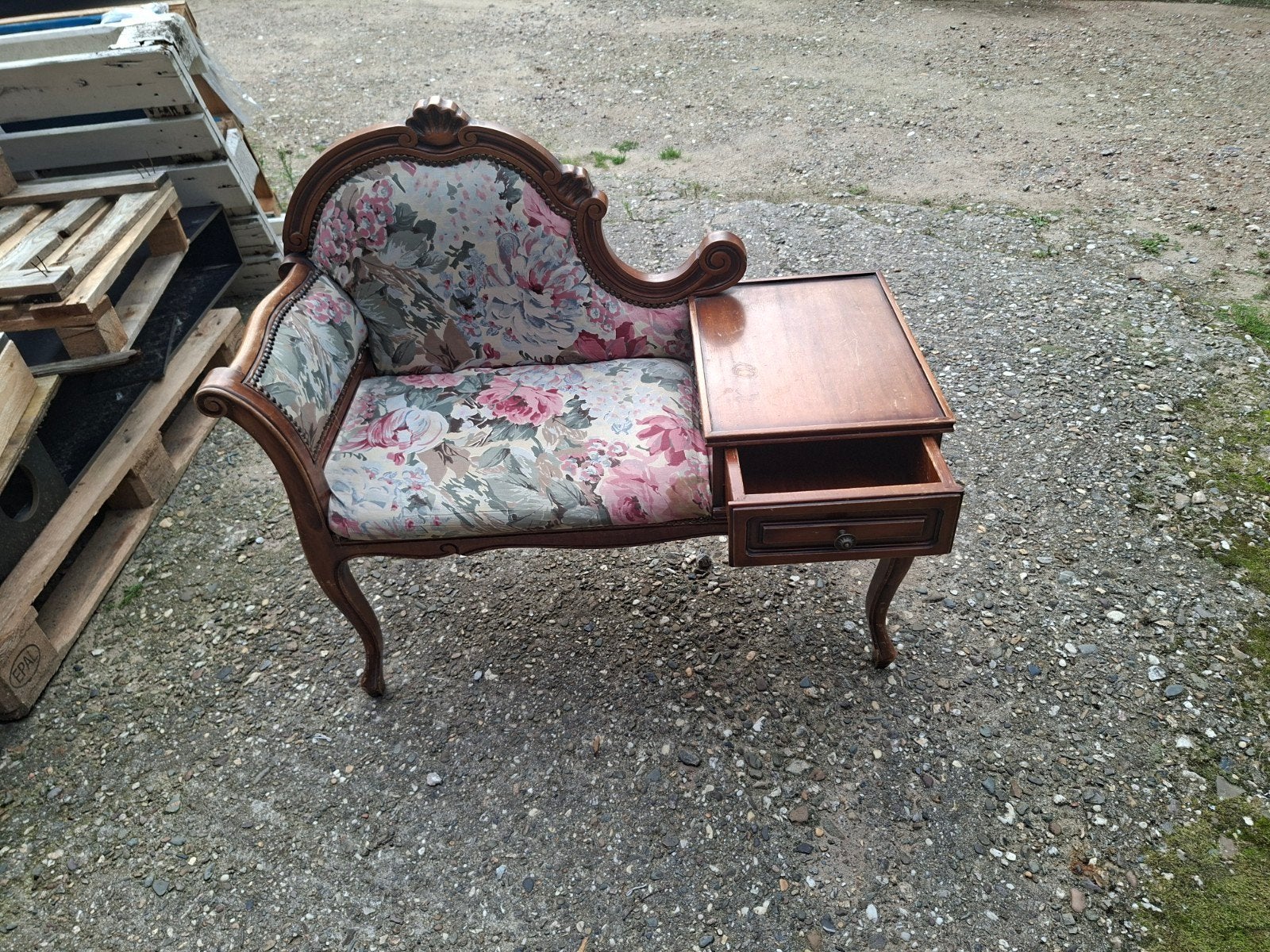 Antiek Telefoonbankje met Bloemenprint, Ophalen of Verzenden