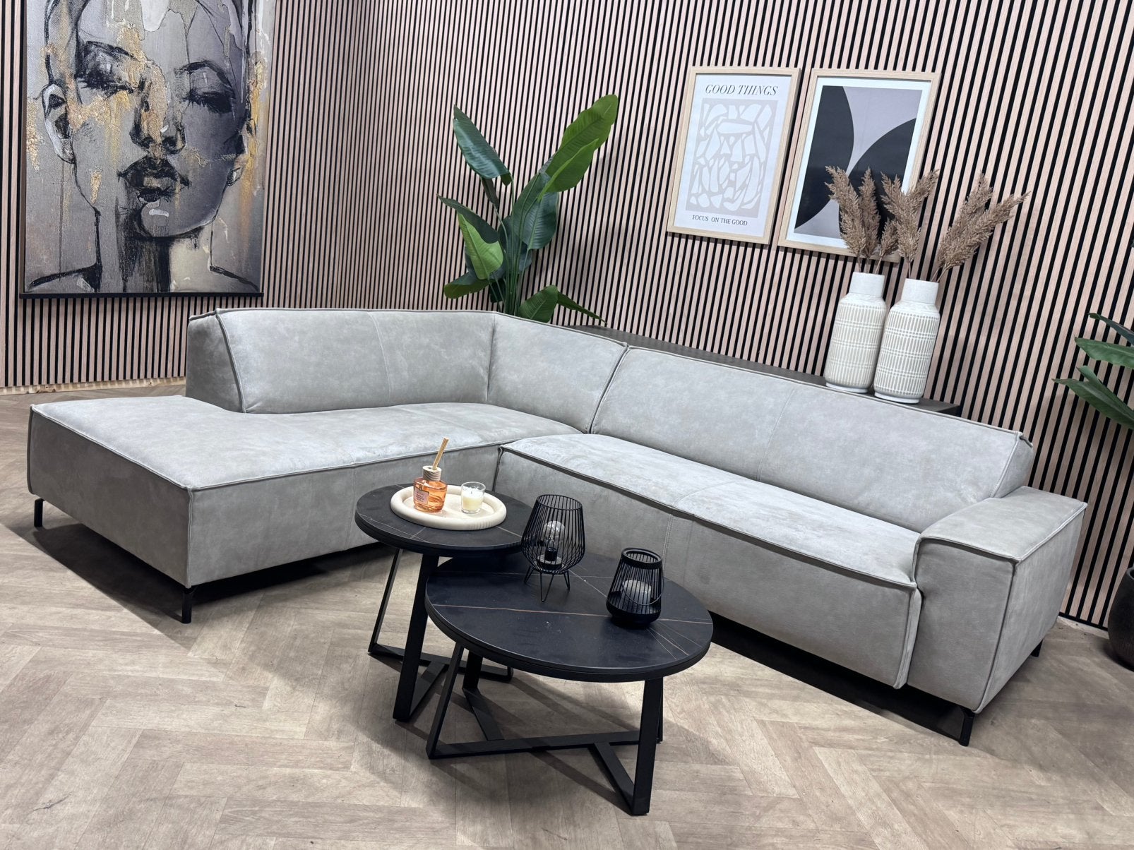ZGAN | De Bommel Hoekbank Microleer - Grijs - 278 x 215, 250 tot 300 cm, -, Luxe moderne hoekbank microleer grijs kwaliteit tijdloos