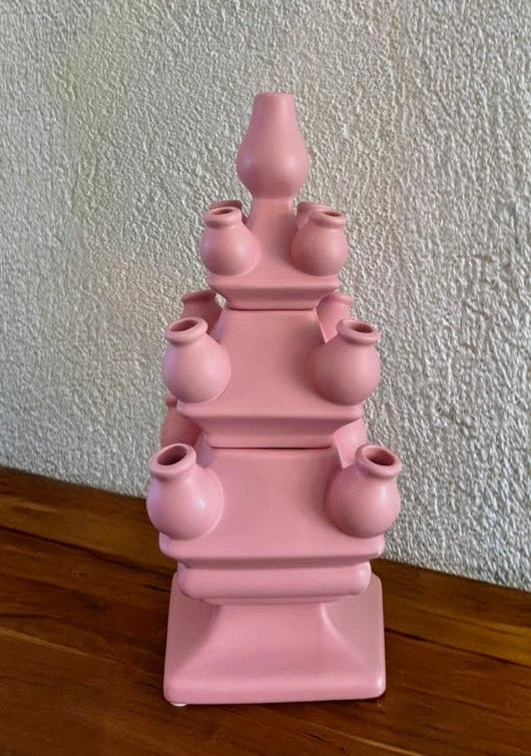 Heinen Delfts Blauw tulpenvaas in mat roze 3-delig (NIEUW), Huis en Inrichting, Ophalen of Verzenden, Nieuw, Aardewerk of Porselein