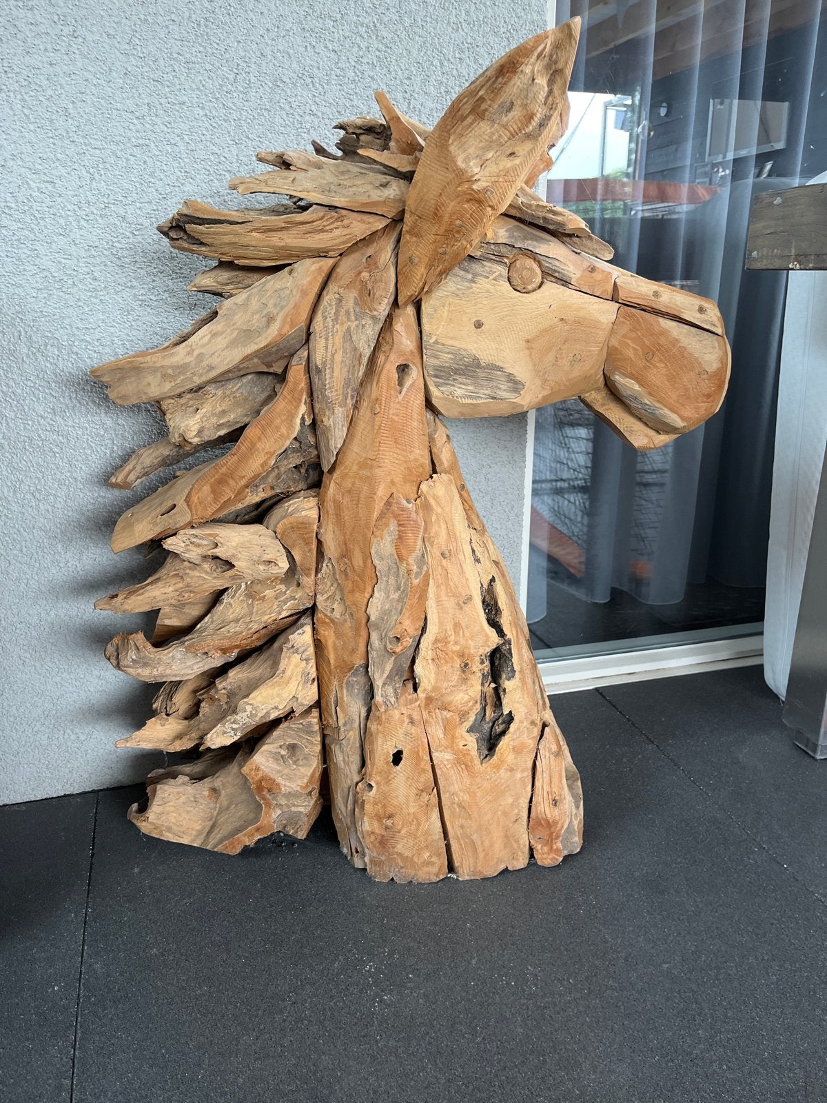 Decoratief Teak Houten Paardenhoofd, Ophalen, Houtsnijwerk, 50 - 100 cm, Hout