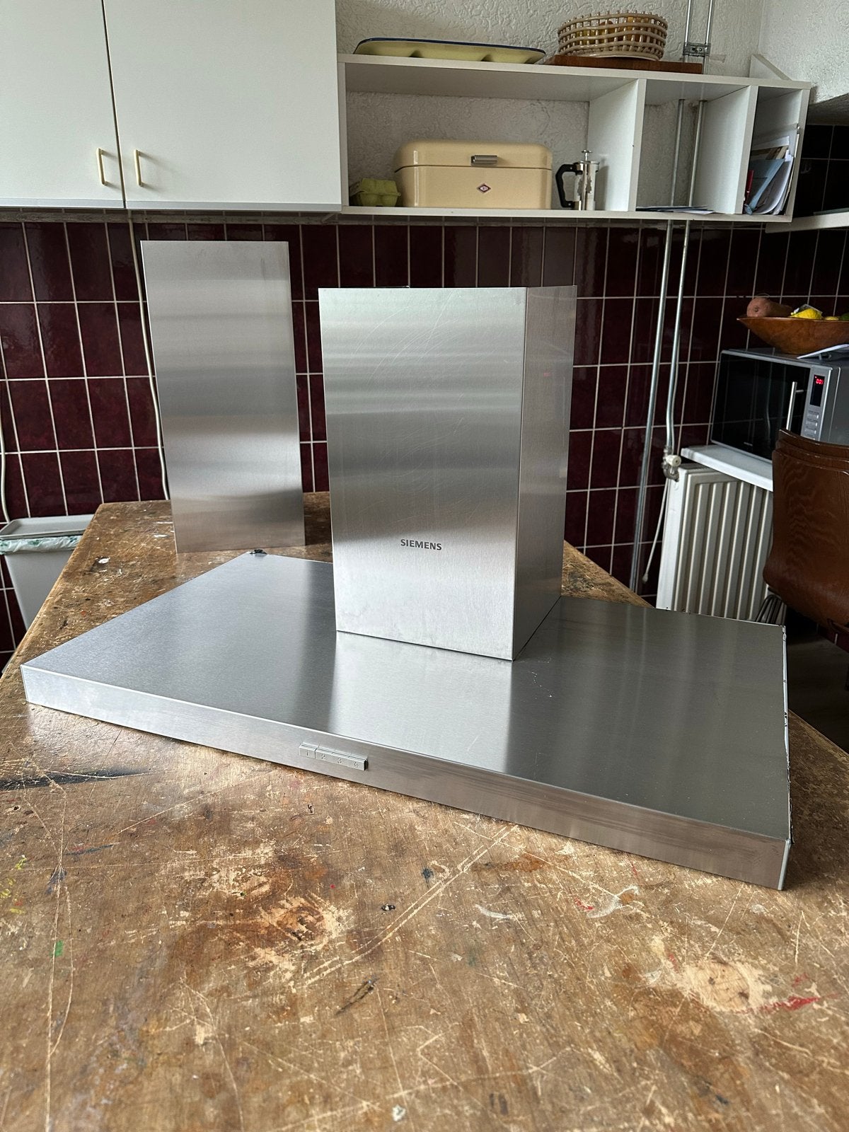 Siemens RVS afzuigkap LC96BBC50 met 3 filters, Wandschouwkap, Ophalen of Verzenden, Zo goed als nieuw, Inbouw