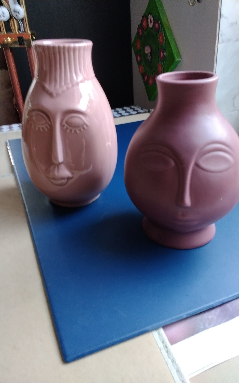 2 Vazen met gezichten, Ophalen of Verzenden, Zo goed als nieuw, Overige kleuren