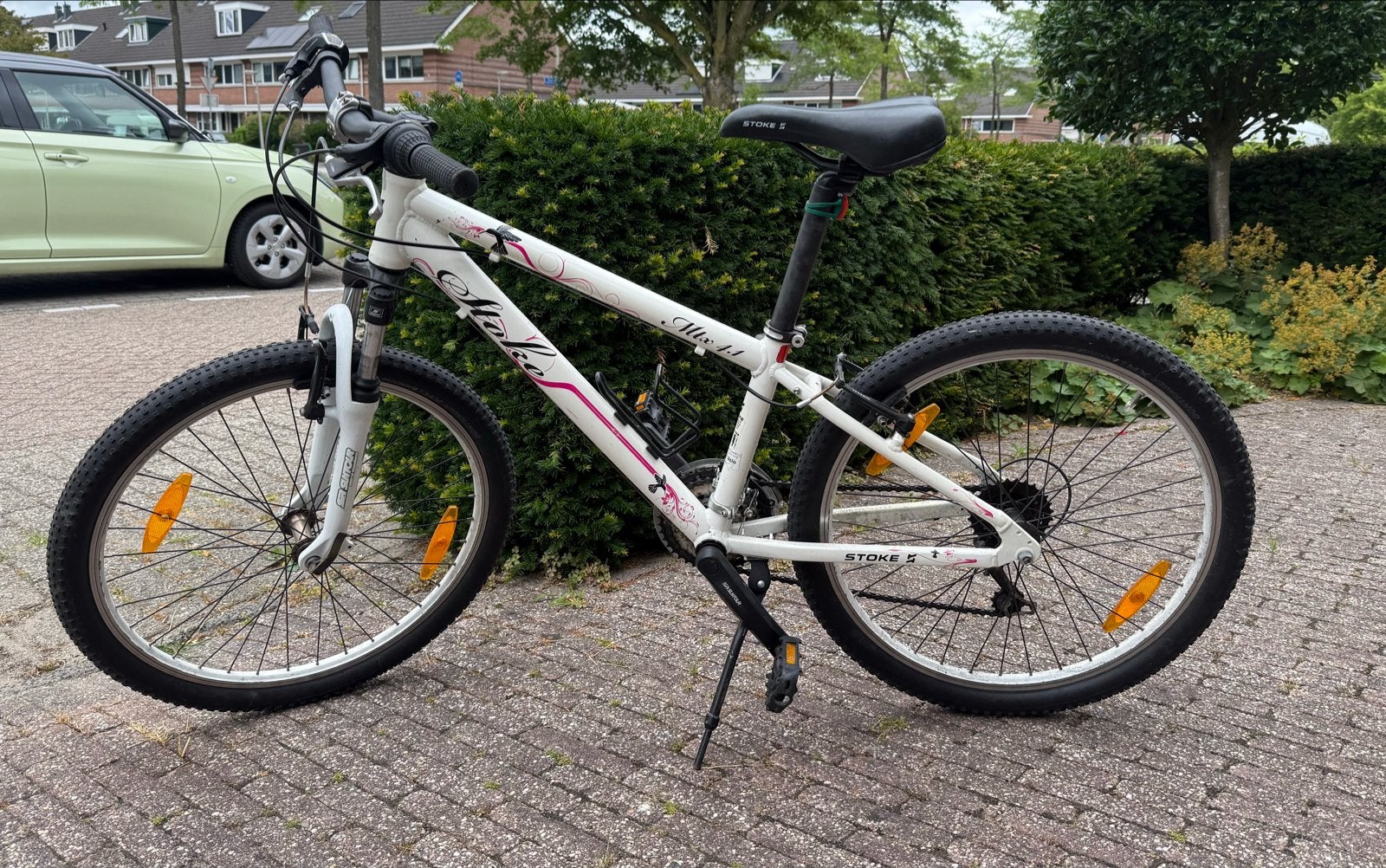 Stoke Meisjesfiets MTB, MTX 4.1 - 24 inch - Wit/Roze, Ophalen, Velgrem, Versnellingen, Gebruikt