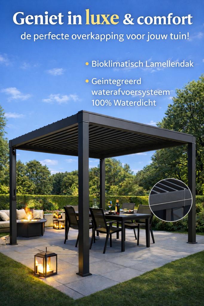 Pergola Mirador - 3x3m - Lamellenoverkapping - NIEUW IN DOOS, Tuin en Terras, Ophalen of Verzenden, Nieuw
