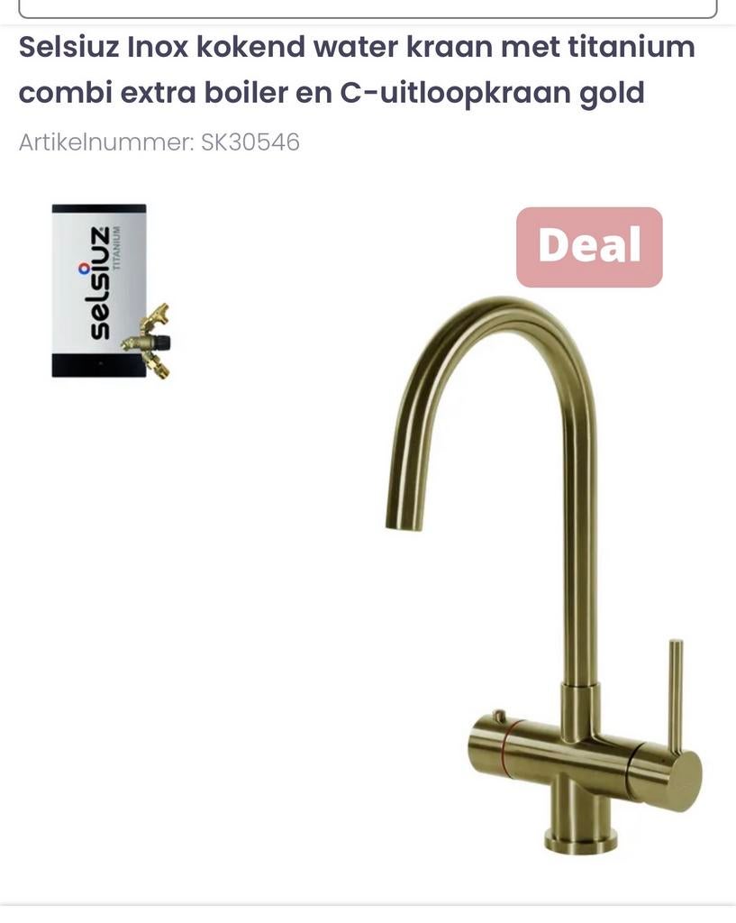 Selsiuz goudkleurige kokend water kraan - zo goed als nieuw, Ophalen of Verzenden, Zo goed als nieuw, Kraan