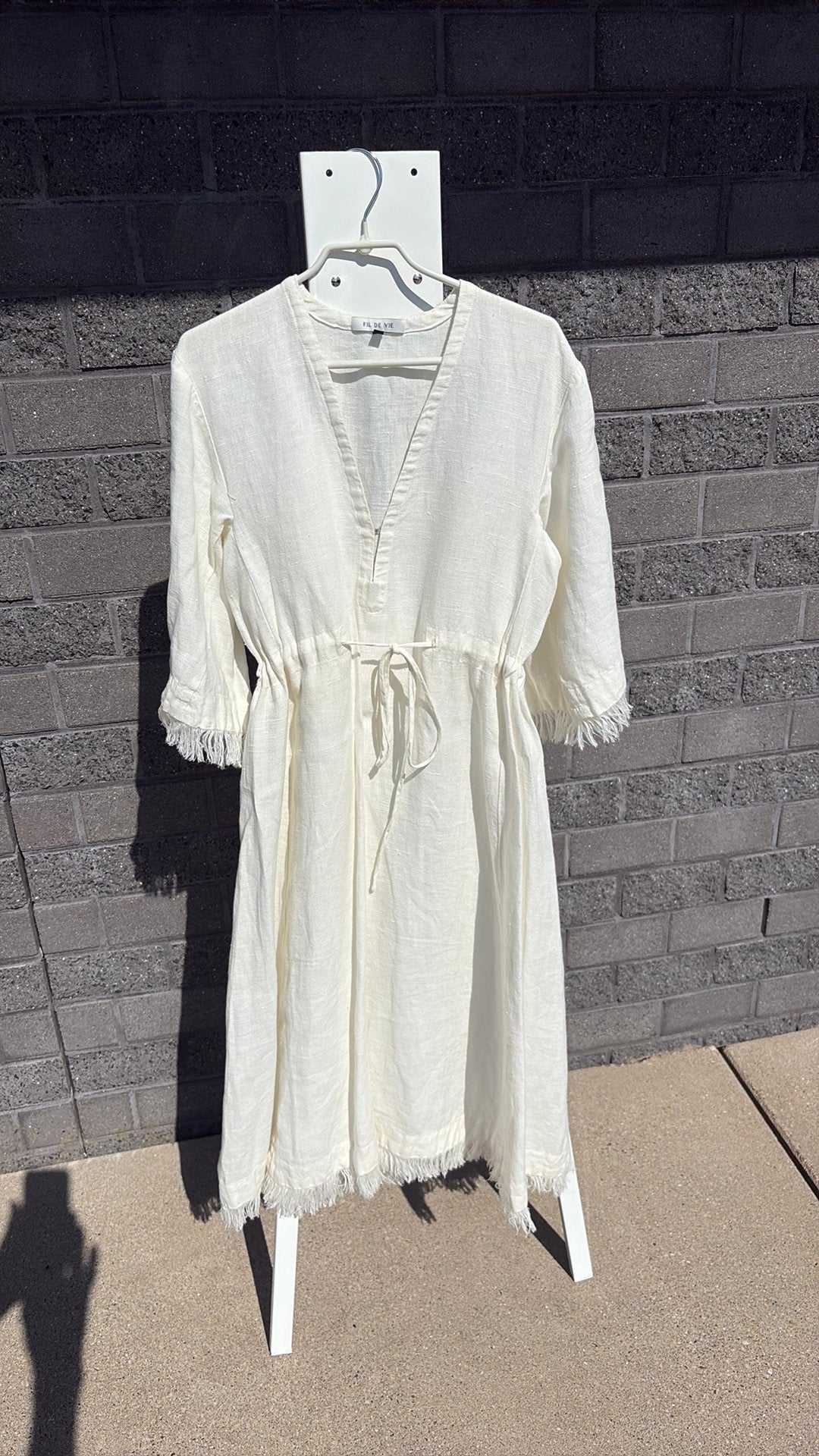 FIL DE VIE crème linnen jurk maat S, Kleding | Dames, Jurken, Beige, Ophalen of Verzenden, Zo goed als nieuw, Maat 36 (S)