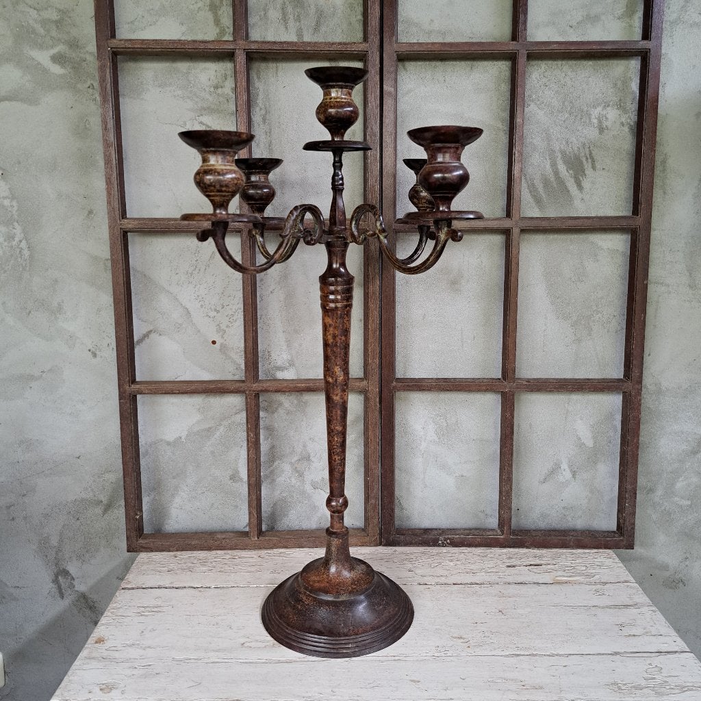 Grote metalen kandelaar vloerkandelaar 5 kaarsen 78cm Etage3, Gebruikt, ., Ophalen of Verzenden, .