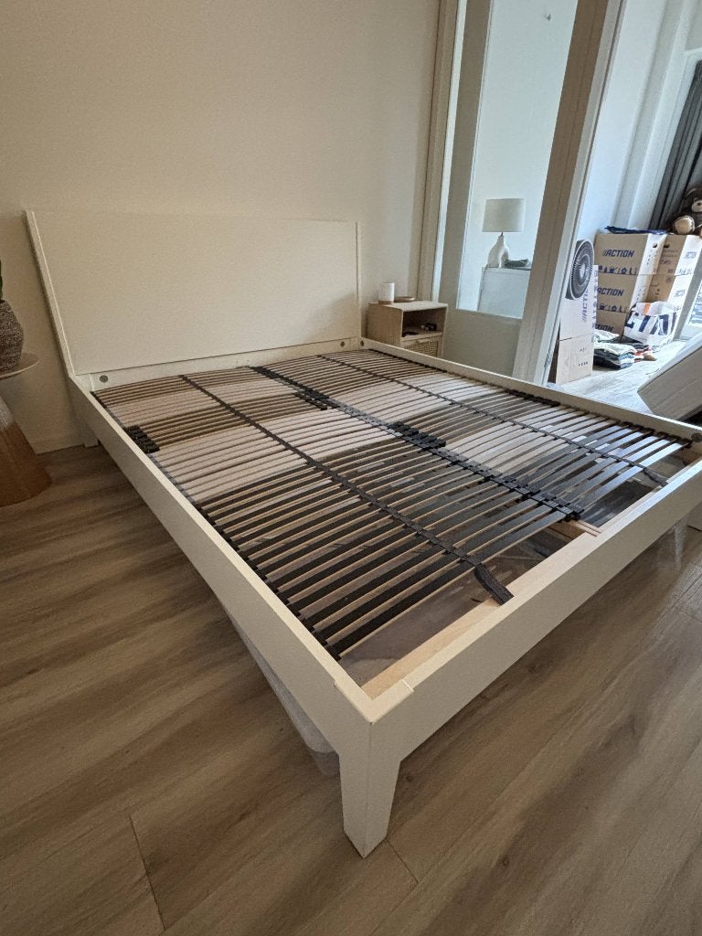 IKEA tweepersoonsbed 160x200 incl. lattenbodems – wit, Ophalen, Wit, Tweepersoons, 200 cm