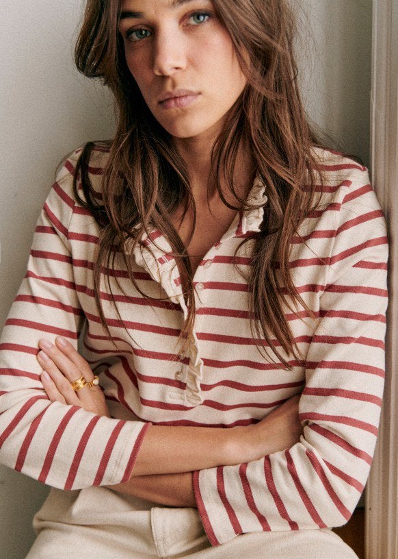 Sezane Gaël Marinière gestreept rood truitje maat S, Kleding | Dames, Ophalen of Verzenden, Zo goed als nieuw, Lange mouw, Maat 36 (S)