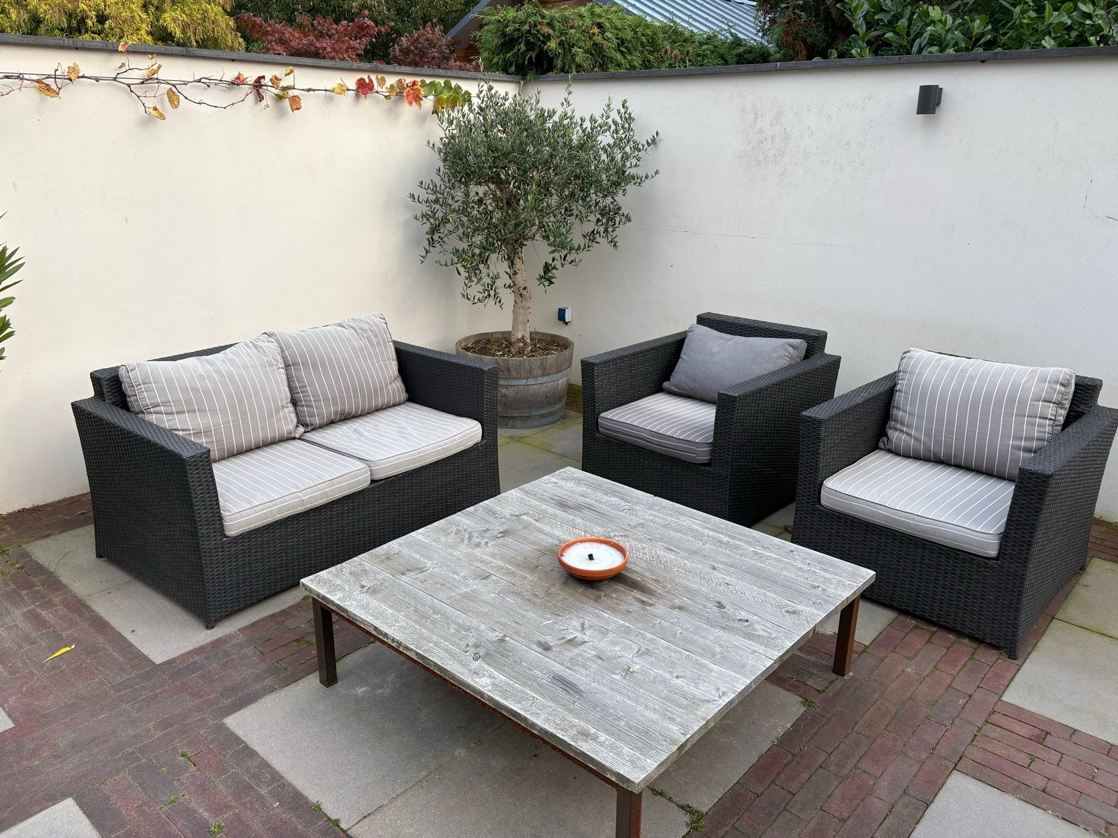 Kunststof rieten loungeset, Ophalen, 4 zitplaatsen, Gebruikt, Loungeset