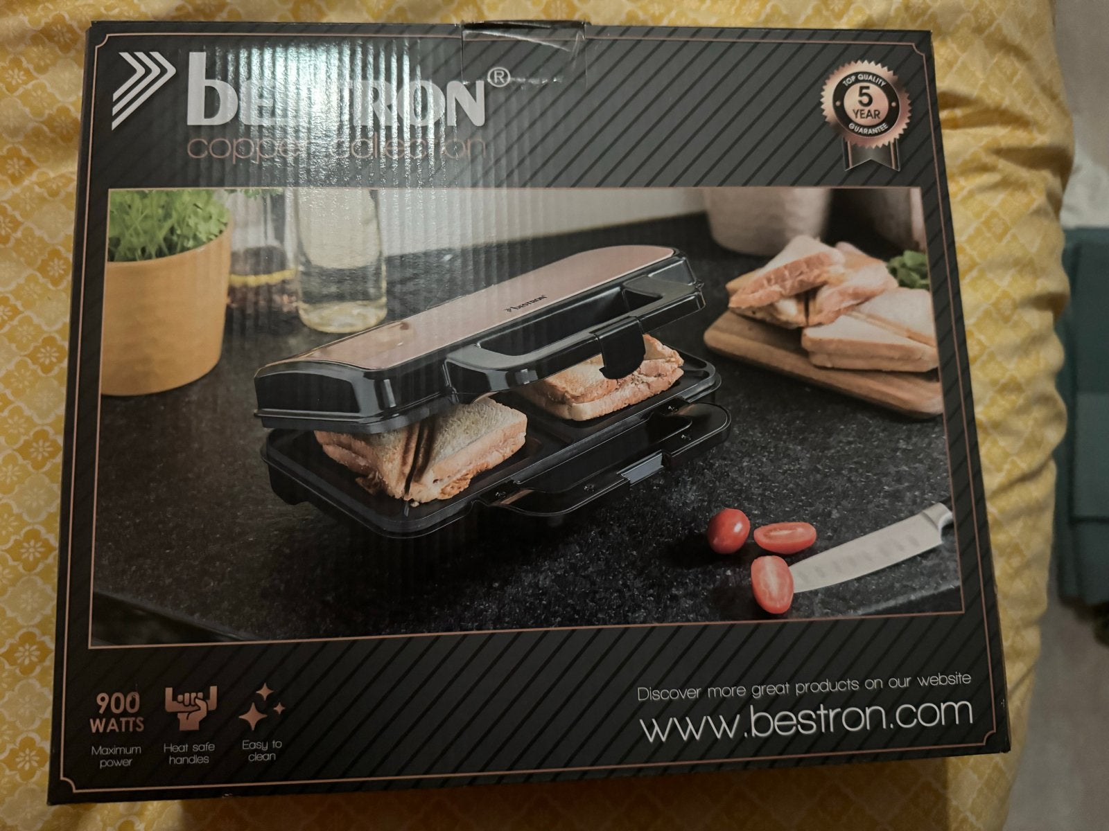 Bestron Copper Collection Sandwichmaker 900W, Ophalen of Verzenden, Nieuw