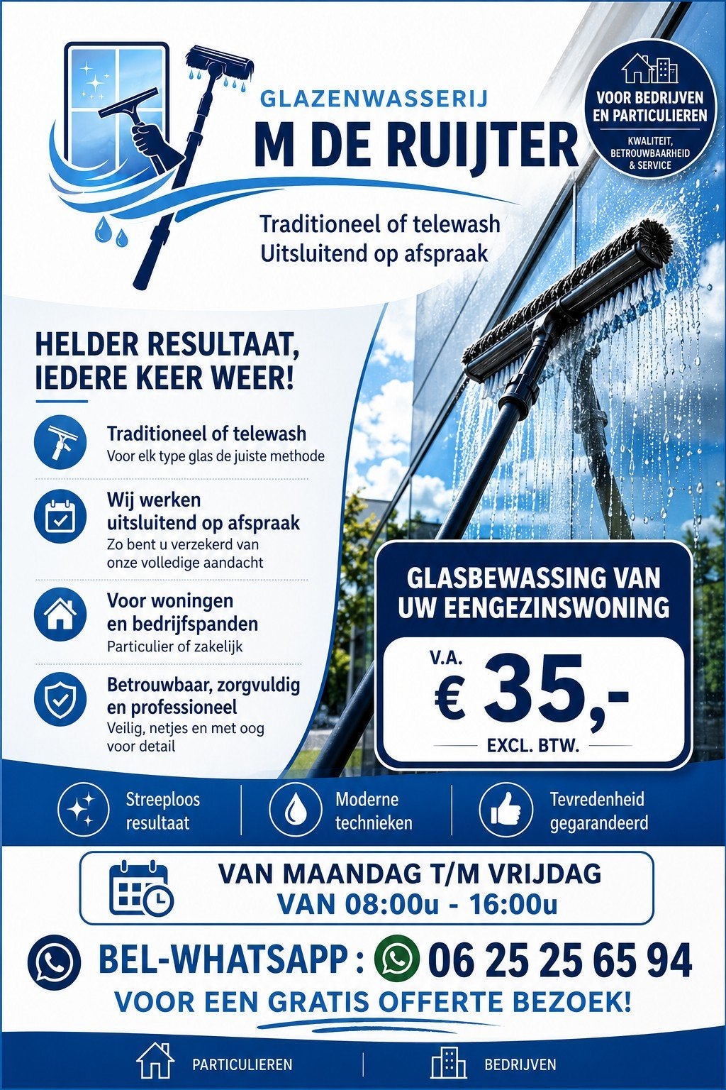 Uw Glazenwasser op afspraak in de regio Arnhem, Rheden enz, Schoonmaken bedrijfsruimte