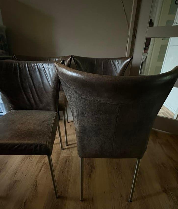 4 bruine leren vesta eetkamerstoelen, Ophalen, Gebruikt, Bruin, Leer