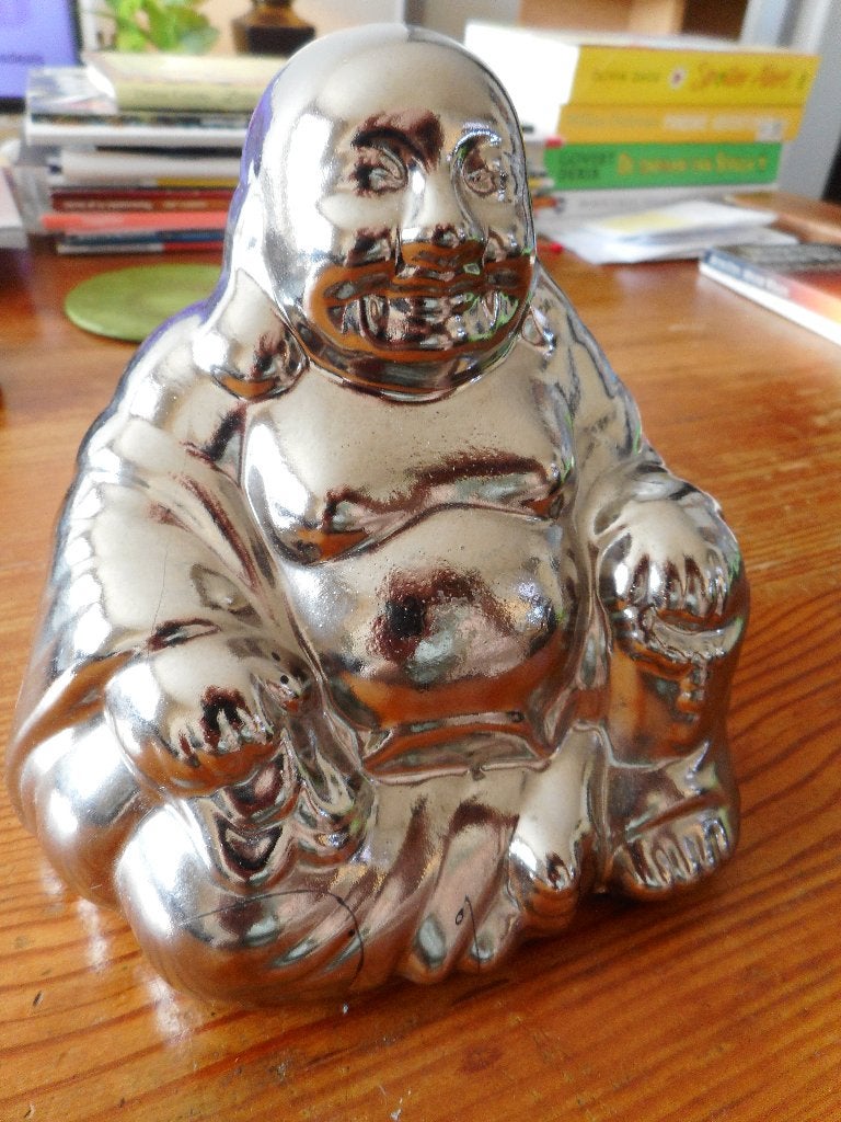 zilveren zittende Boeddha beeldje, Ophalen of Verzenden, Nieuw, Steen/keramiek, Zilver