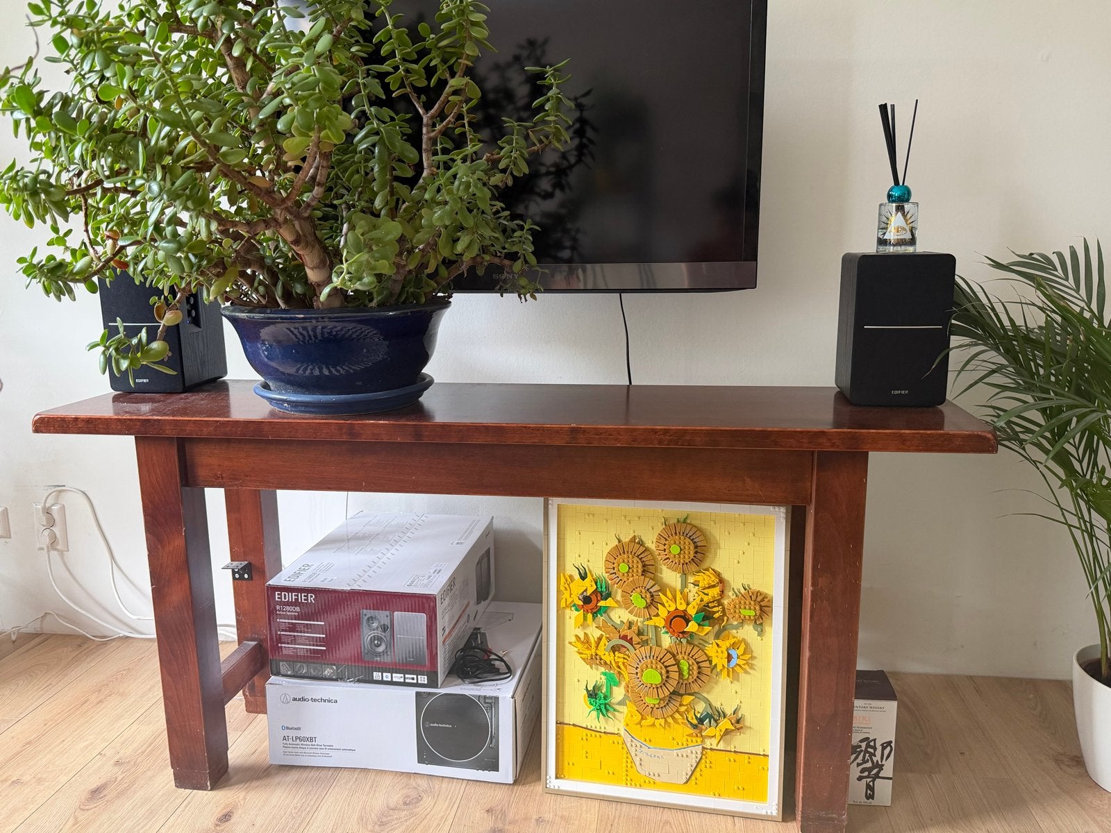 Houten bijzettafel/bankje - 160x65 massief hout, Huis en Inrichting, Ophalen, Gebruikt, 100 tot 150 cm, Tot twee personen