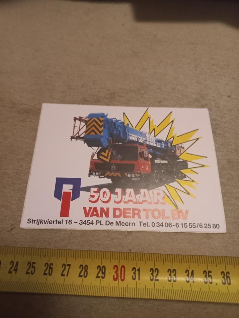 Van der tol bv 50 jaar kraanverhuur de meern, Verzamelen, Stickers, Ophalen of Verzenden, Zo goed als nieuw