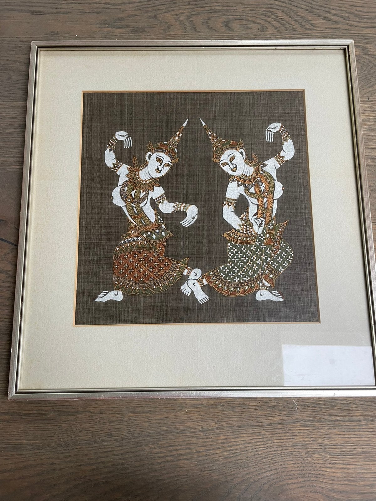 Vintage Thais textielkunstwerk  – ingelijst, 42 cm, Ophalen of Verzenden, Meerkleurig, Handgemaakt