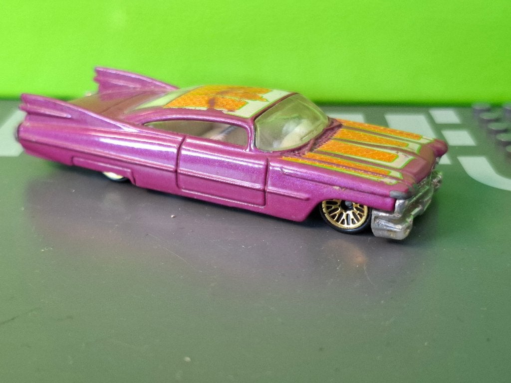 Hotwheels - Custom 1959 Cadillac [paars] 1/64 2, Ophalen of Verzenden, Gebruikt, Auto