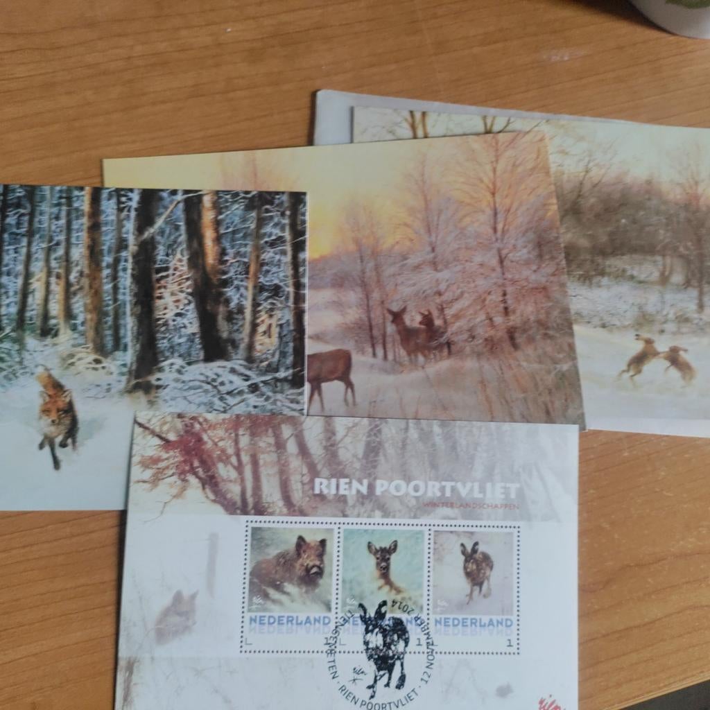 Rien Poortvliet Winterdieren en Eerste Dag Envel, Ophalen of Verzenden, 1980 tot heden