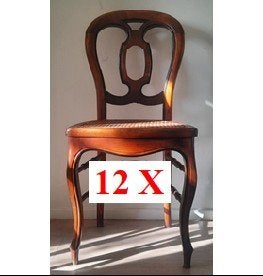 Grote set van 12 antieke eetkamerstoelen – Louis Philippe, Antiek en Kunst, Ophalen of Verzenden