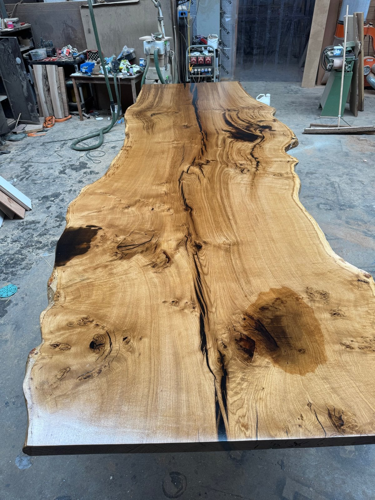 Unieke Nederlandse Eiken Plaat - 420x143cm, Ophalen, Gebruikt, 100 tot 150 cm, Eikenhout