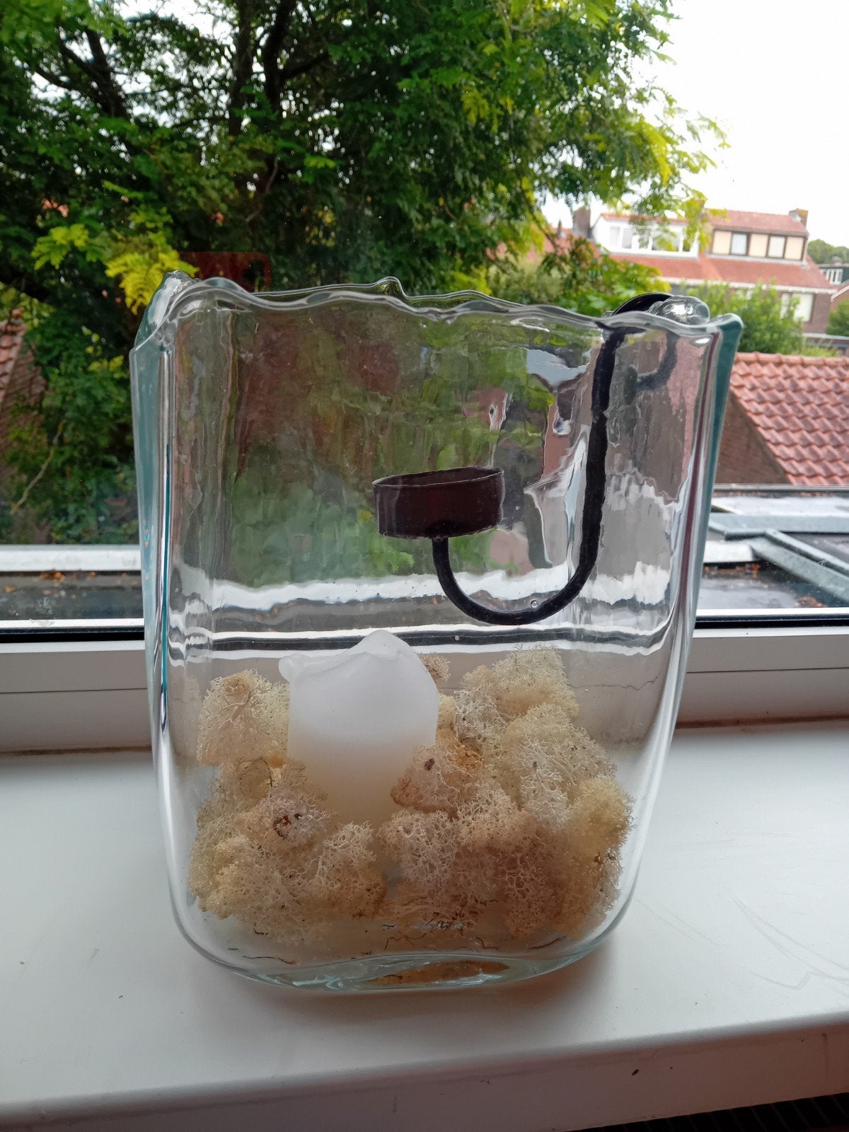 kaarsen glazen bak, Huis en Inrichting, Woonaccessoires | Stolpen, Glas, Ophalen of Verzenden, Zo goed als nieuw