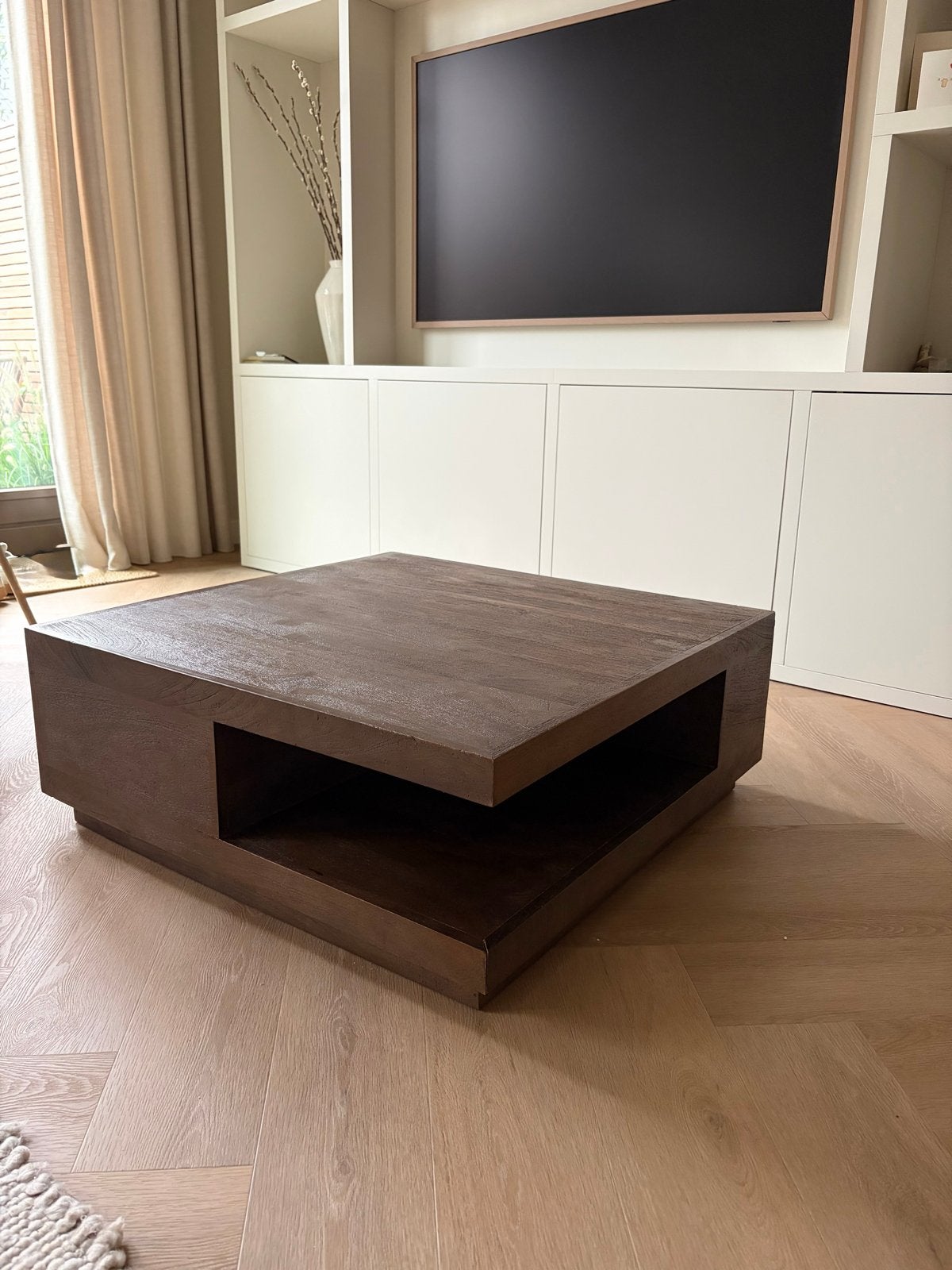 Salontafel Bram espresso square, label51, mangohout, Ophalen, 50 tot 100 cm, Vierkant, 50 tot 100 cm