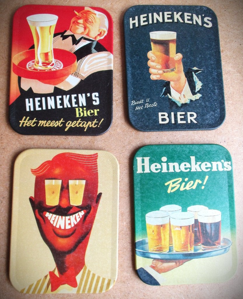 Bierviltjes~Set van 4 vintage Heineken viltjes/onderzetters, Ophalen of Verzenden, Nieuw, Overige typen