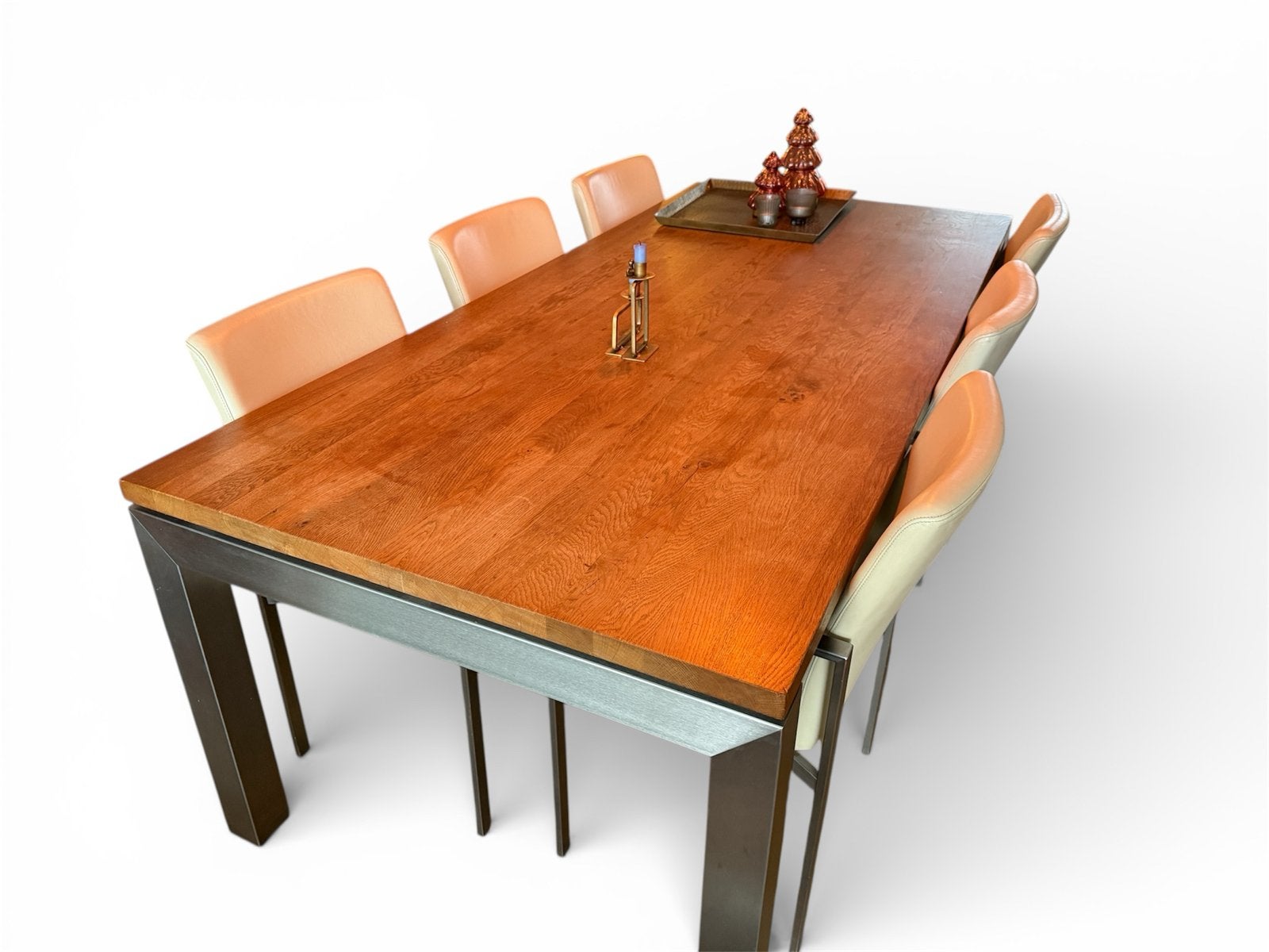 Eiken Tafel Eetkamertafel met 6 stoelen - Eiken blad, Ophalen, Gebruikt, Eikenhout, 50 tot 100 cm