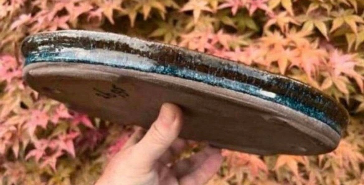 Bonsai schaal ovaal bruin-grijs-zwart geglazuurd 30,5x21x3,1, Ophalen of Verzenden, Zo goed als nieuw, Overige vormen, Aardewerk