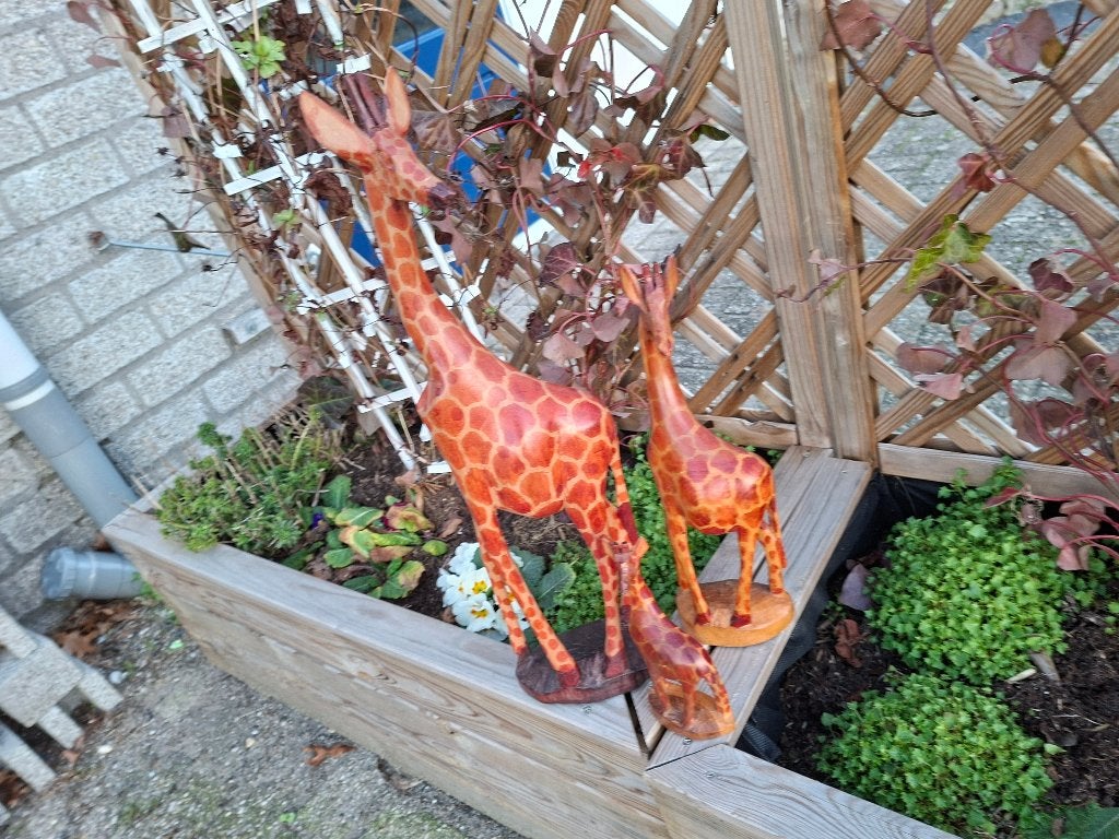 set van 3 mooie handgemaakte houten giraffen, Ophalen of Verzenden, Handgemaakt, Houtsnijwerk