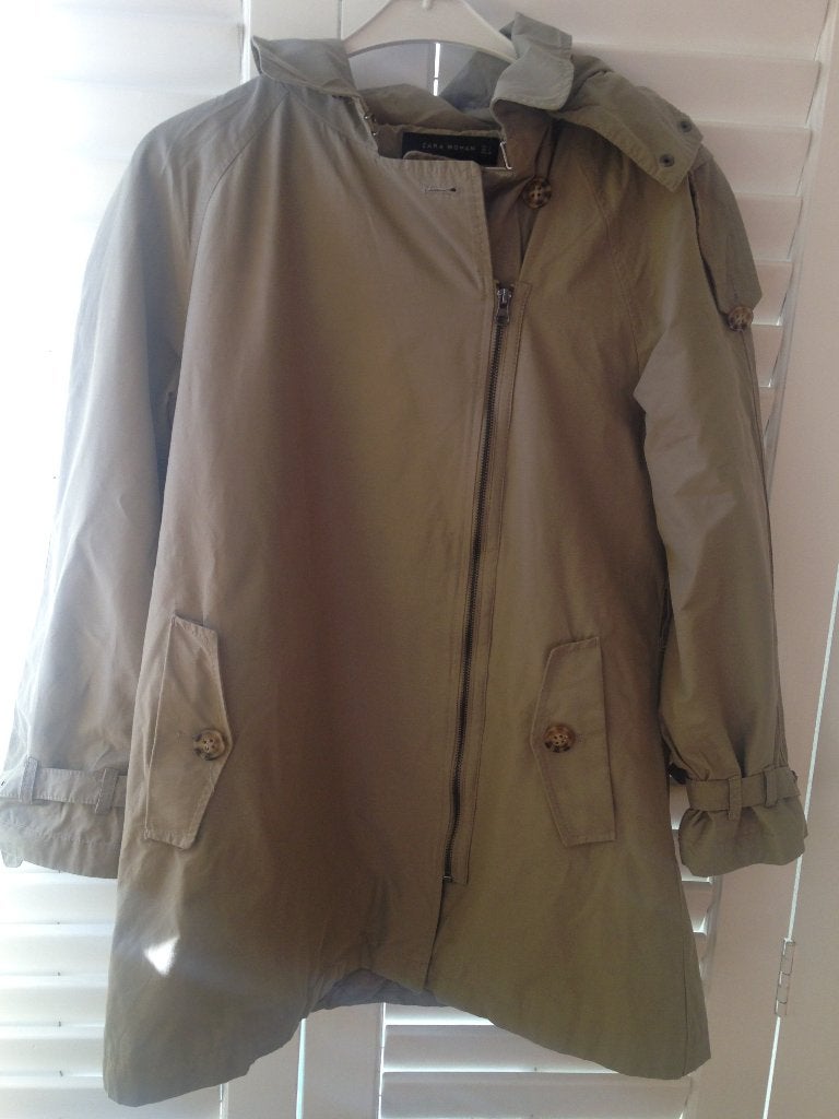 Zara trenchcoat met asymmetrische rits, kakigroen, Verzenden, Zara, Maat 42/44 (L), Zo goed als nieuw