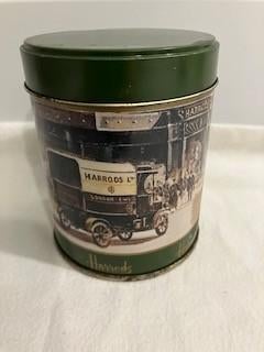 Harrods - vintage blikje - ronde vorm - groen, Verzenden, Gebruikt, Overige, Overige merken