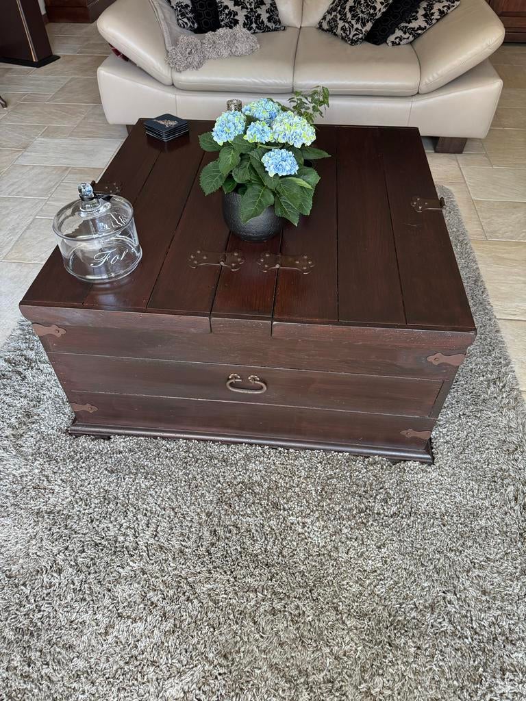 Eikenhouten salontafel met opbergruimte, Gebruikt, 50 tot 100 cm, Ophalen of Verzenden, Minder dan 50 cm