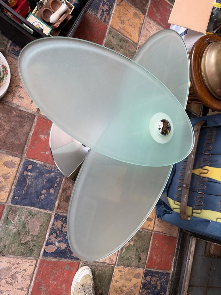 Bruno Steinhoff Salontafel - Glas en Chroom, Ophalen, 50 tot 100 cm, Ovaal, Glas