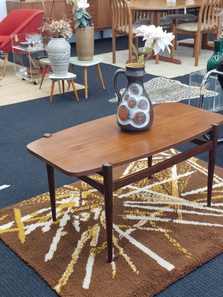 Vintage salontafel jaren 70 omkeerbaar blad, Ophalen, Gebruikt, 100 tot 150 cm, .