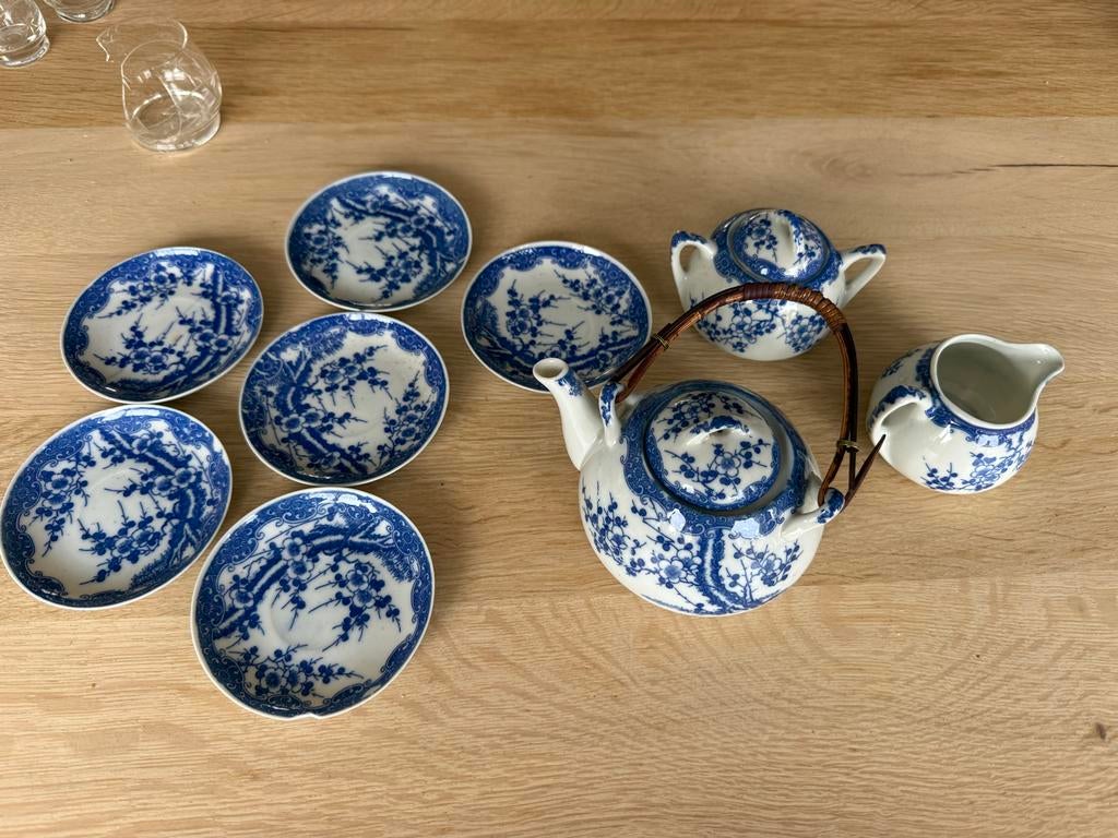 Japans porseleinen theeservies met kersenbloesemdecor, Ophalen of Verzenden