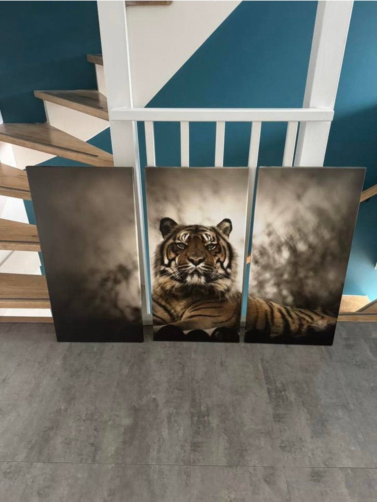 Canvas tijger 3 delen 40 x 80 cm, Ophalen, Minder dan 50 cm, Nieuw, Schilderij