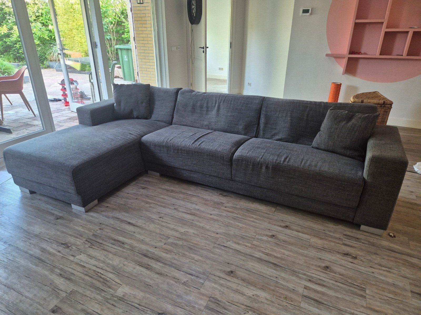 GRATIS 3-zitsbank + chaise longue, Ophalen, 250 tot 300 cm, Gebruikt, 100 tot 125 cm