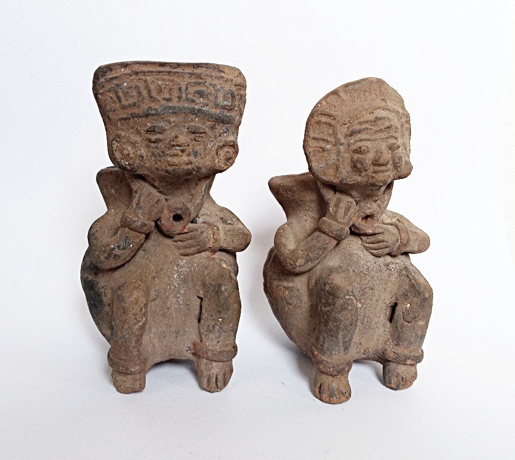 Oude replica Veracruz terracotta beeldjes potjes Mexico, Steen/keramiek, Mexico, Verzenden, Meerkleurig