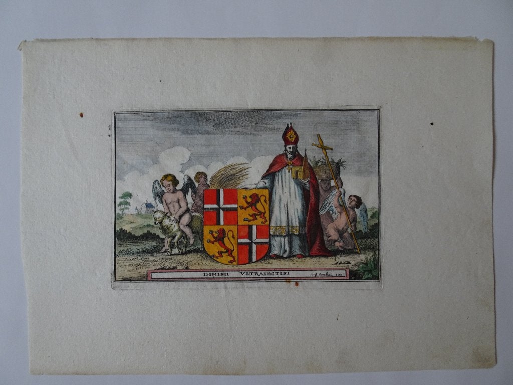 kleur gravure allegorisch provincie Utrecht Bouttats, 1674, Verzenden, Cartografie, 1600 - 1699, Gravure