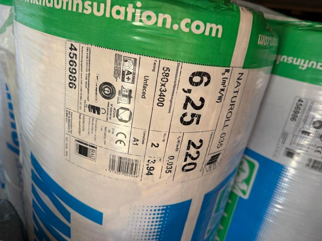 Knauf Naturoll 035 Glaswol Isolatie 6,25RD (nog 3 pakken!!), Ophalen, 12 cm of meer, Nieuw, 15 m² of meer