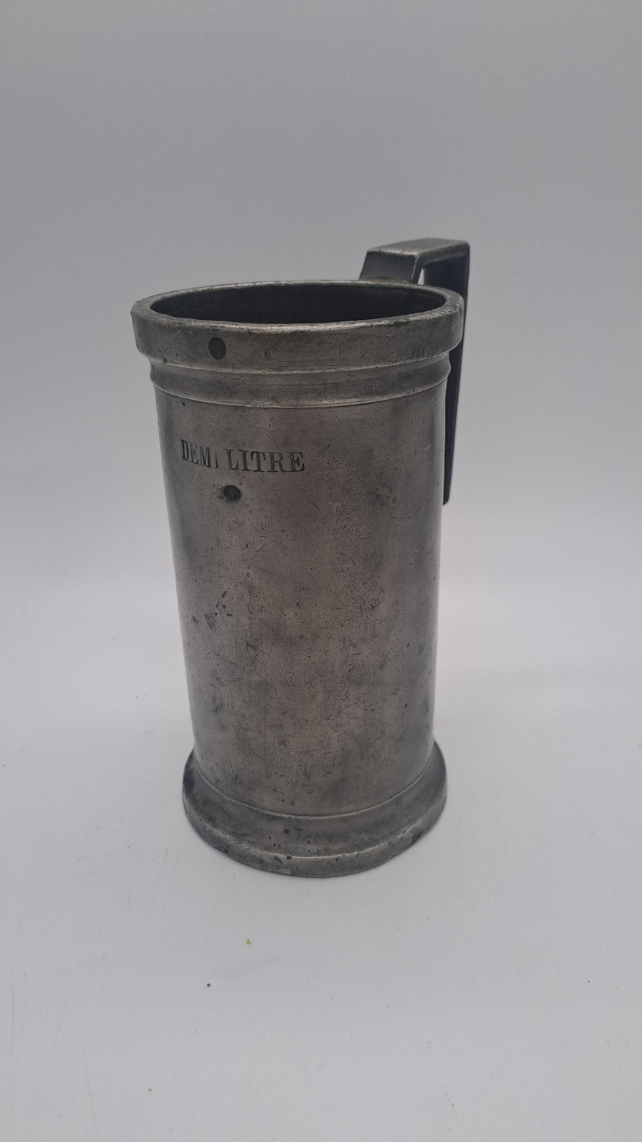 Antieke Franse tinnen maatbeker - Demi Litre, Antiek en Kunst, Antiek | Tin, Ophalen of Verzenden